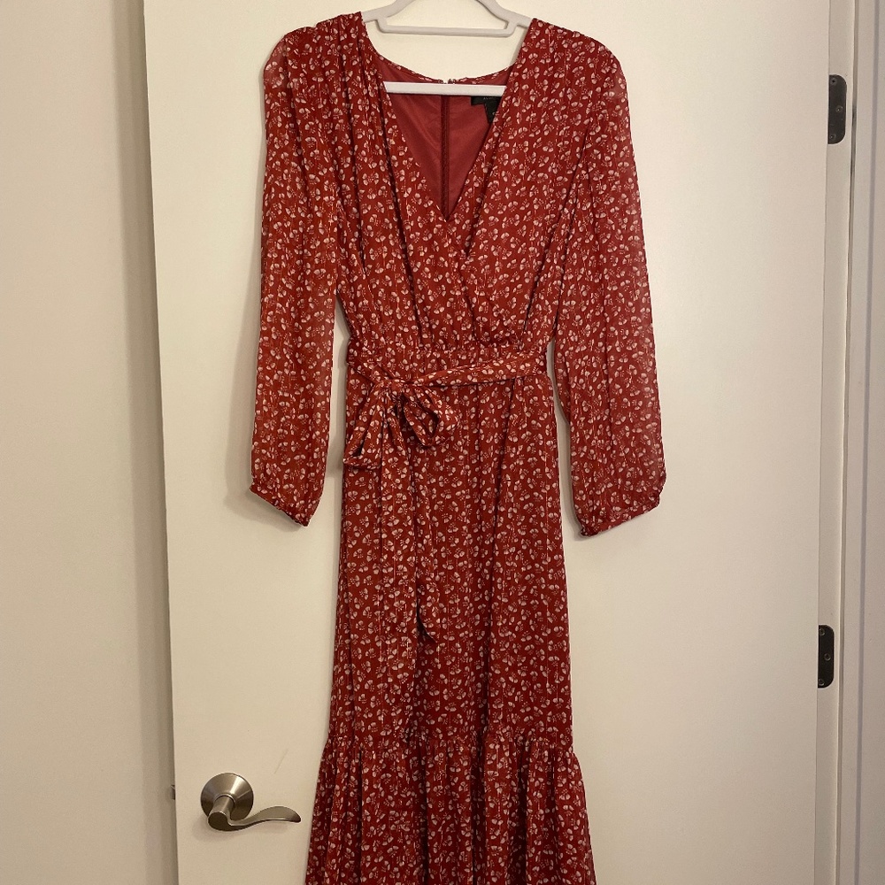 J.CREW Sparkle Floral Chiffon Faux-Wrap Midi Dress sz 12